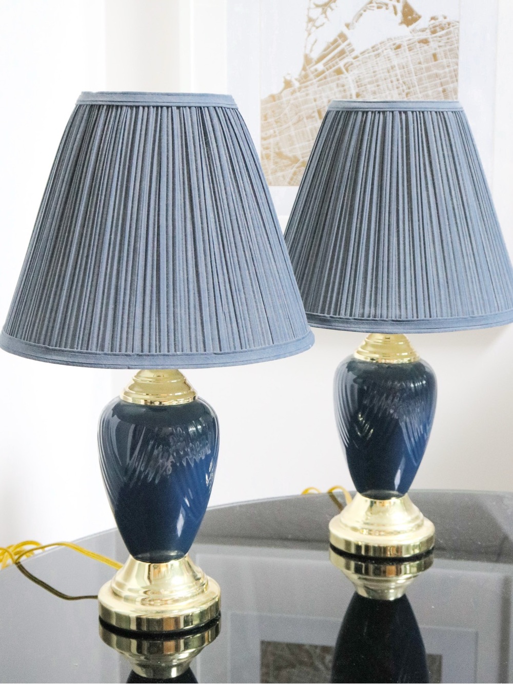 Classic Navy Table Lamp with Pleated Shade - Home Accents